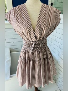 Nicole Miller Brown & White Vertical Dress